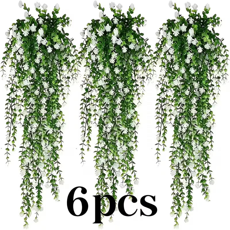 6pcs Artificial Camellia Hanging Plants, Suitable for Home And Outdoor Decoration