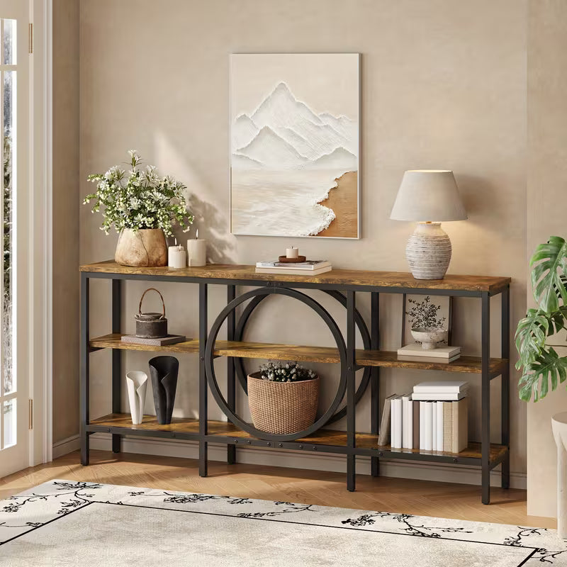 Industrial Fashion Storage Cabinet, Living Room Table Extra Long 66.9 Inch Narrow Sofa Table