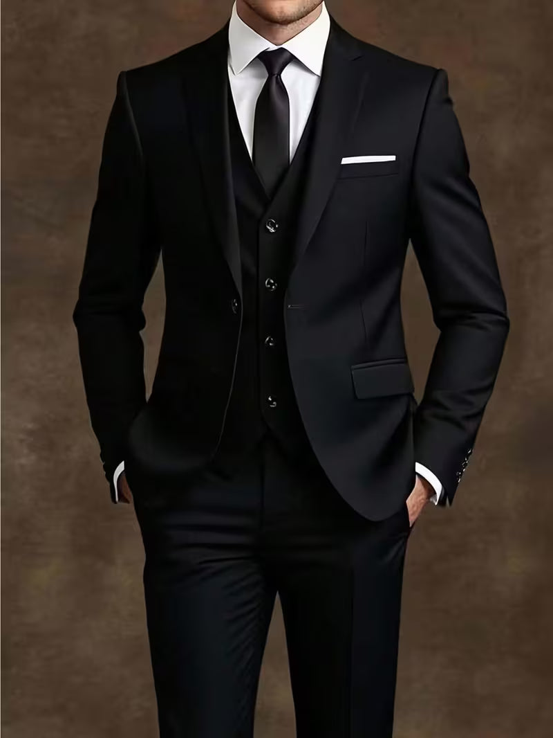 Men'S Slim-Fit Black Two-Piece Suit - Stylish Black And White Color Combination for Weddings