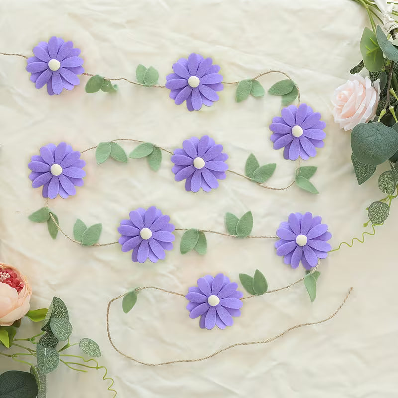 1pc Boho Colorful Felt Daisy Flower Garland with Hemp Rope, Suitable for Room Decoration