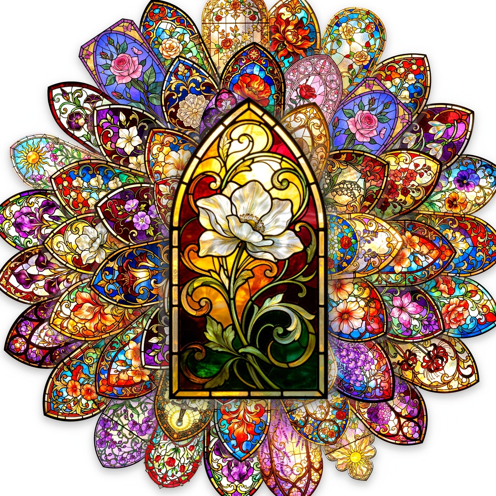 Sheets Transparent PET Stained Glass Window, Splendid Light Divine, Stained, Glass
