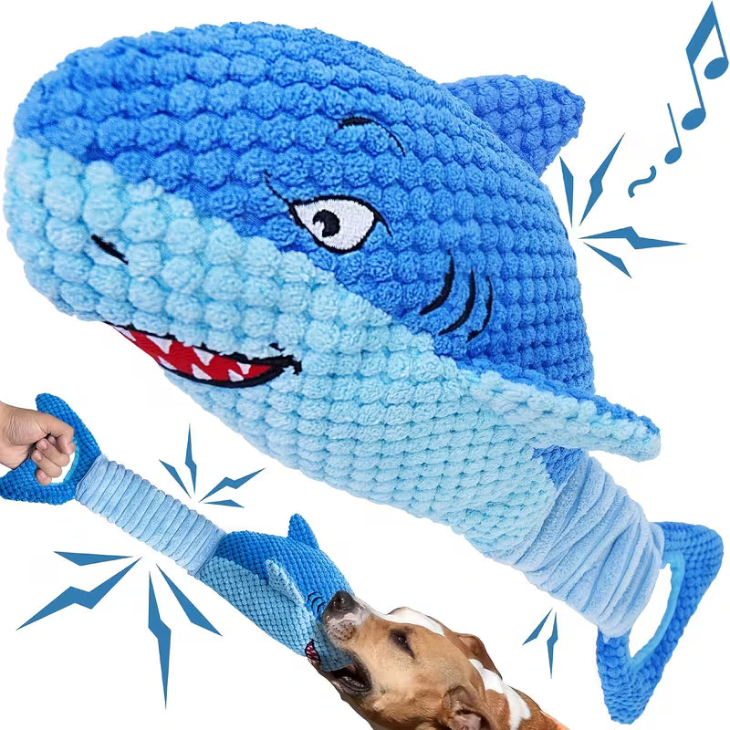 Stuffed Shark Tough Plush Dog Toy, Interactive Dog Chew Toy