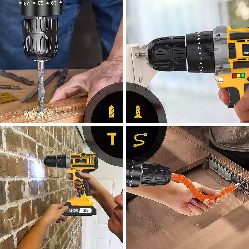 Portable Upgraded 20V Electric Cordless Drill Set, Multifunctional Cordless Drill with Battery