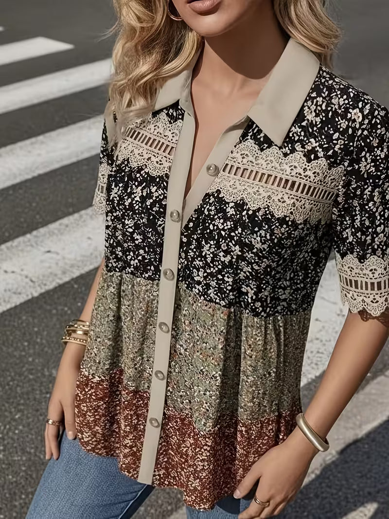 2026 New Women's Clothing: Casual Shirt Collar Short-Sleeve Regular Cardigan Printed Women's