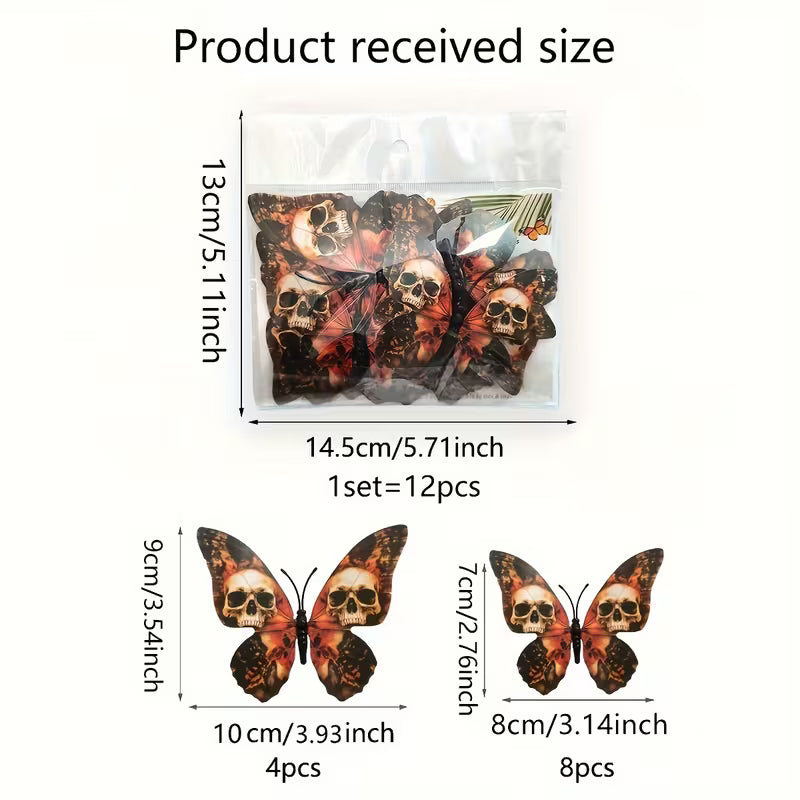 A Set of 12pcs PY3041 3D Skeleton Butterfly Stickers for Halloween Wall Decoration