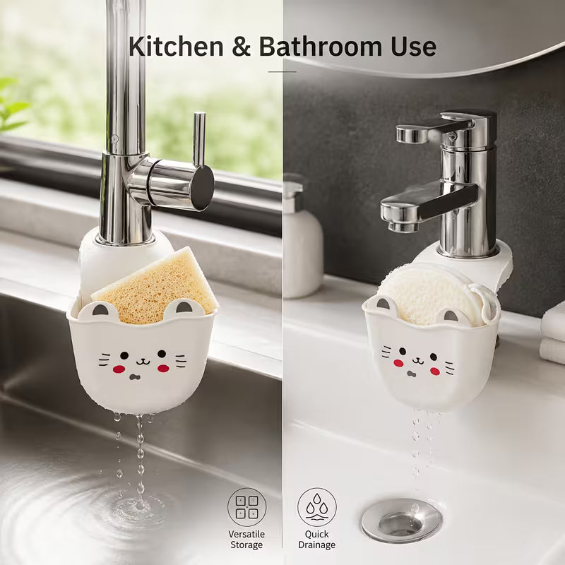 pc Adorable Cat-Shaped Silicone Faucet Holder with Drain Holes & Sponge Storage Rack