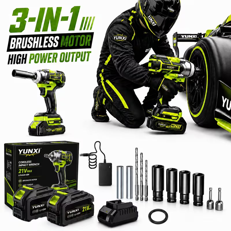 21V Brushless Cordless Impact Wrench Set, High Torque Impact Gun with Fast Charger