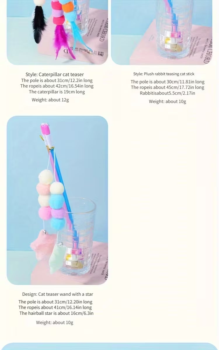 Elastic Rope Imitation Caterpillar Teaser Stick Rabbit Pendant Teaser Stick