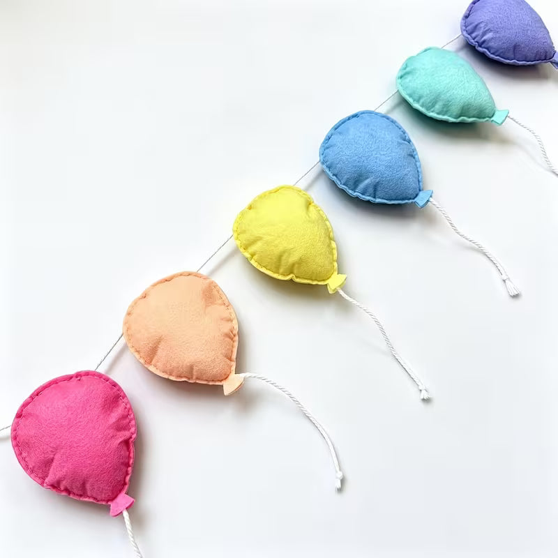 3D Felt Balloon Garland Banner, Pastel Stuffed Balloon
