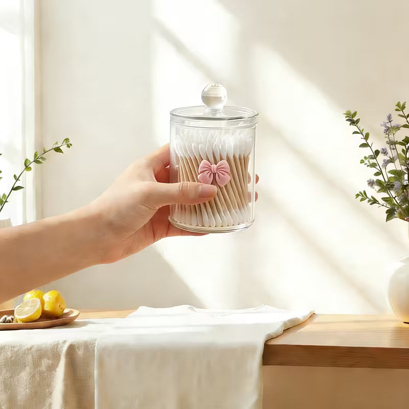 Clear 10oz Acrylic Swab Jar | Bathroom Storage for Swabs, Balls, Pads, Dental Floss Picks