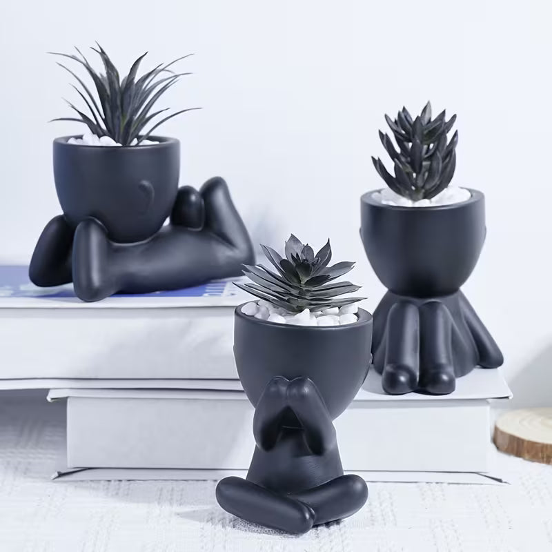 3 Packs of Gothic Style Artificial Succulent Plants, Halloween Creative Humanoid Flower Pots