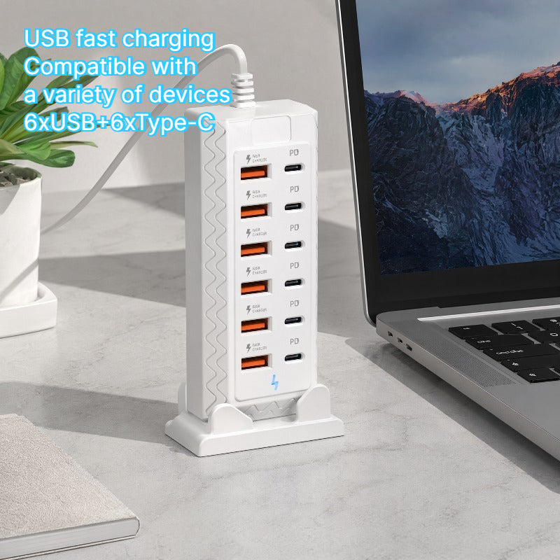 12-Port USB Fast Charging Station, 6 USB-A Fast Charging Ports