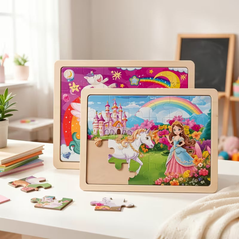 Large Unicorn Princess Fairy Wooden Puzzles for Girls Gift Box