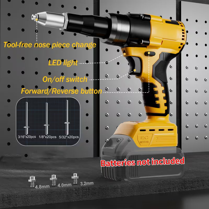 Suitable for Dewalt 20V Battery Pop Rivet Gun, Wireless Riveting Tool with 3 Sizes (1/8", 5/32"