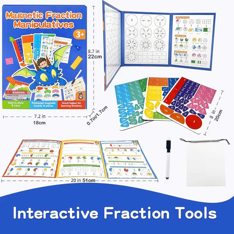 Magnetic Fraction Tiles and Circles Set with Dry Erase Board
