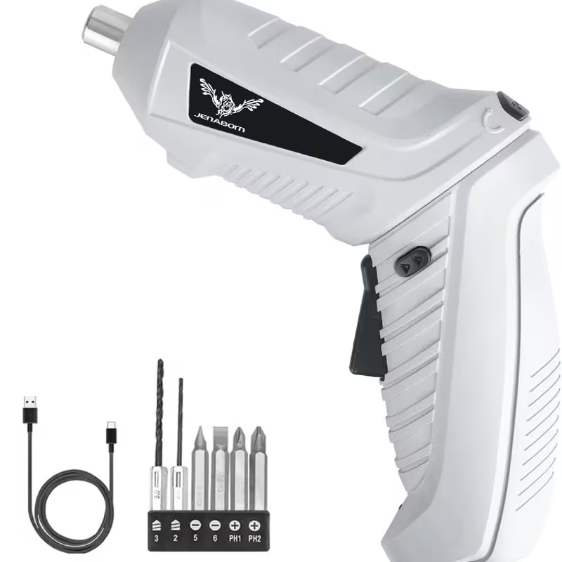 JENABOM 3.6V Gray 6pcs Electric Screwdriver Tool Set with Rechargeable Cordless Screwdriver Power