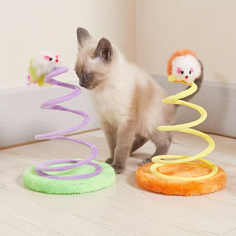 Kitten Spring Toy Colorful Mouse Cat Toy Plush Spring Cat Set