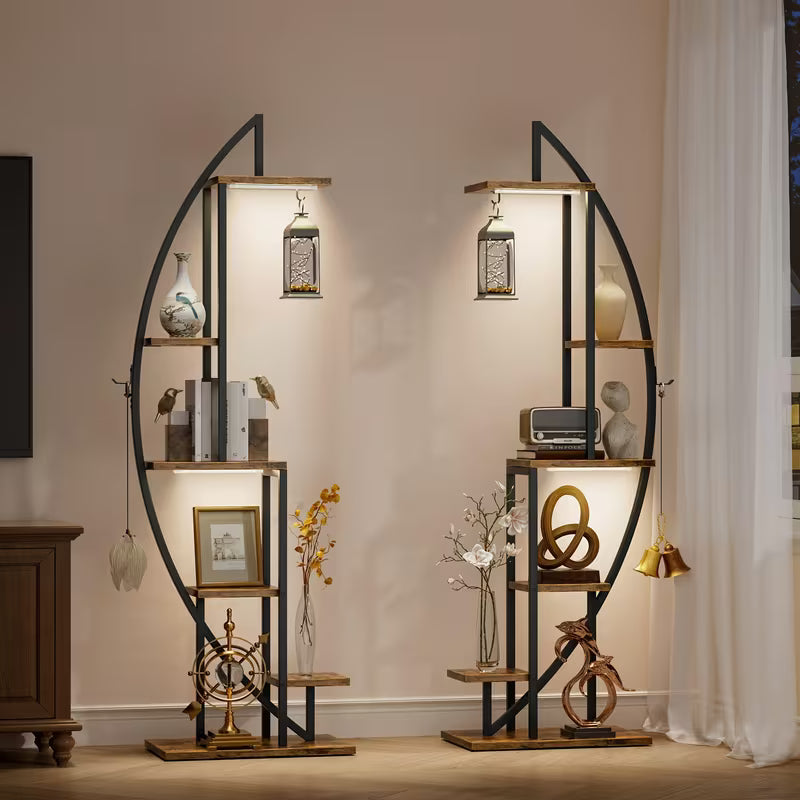 2pcs Bookshelf With Light, 6-tier Display Stands, 63" Multi-functional Metal Display Shelves