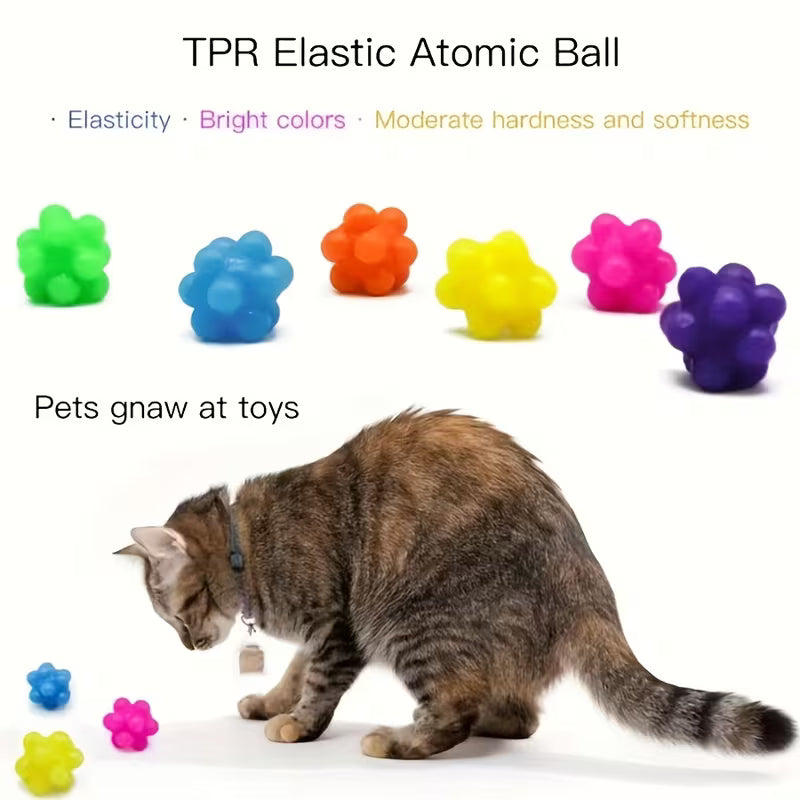 Durable TPR Elastic Cat Toys, 6 pcs Random Color, Small Set, Random Color