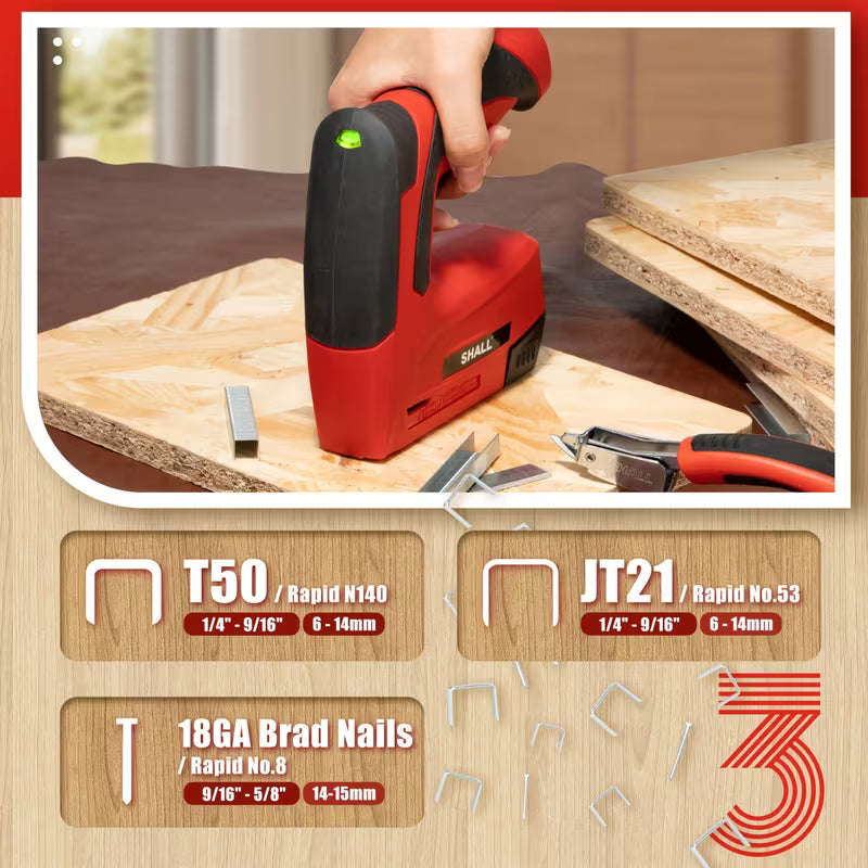 WPM Red Electric Staple Gun, 2-In-1 Cordless Upholstery, Wood, Red