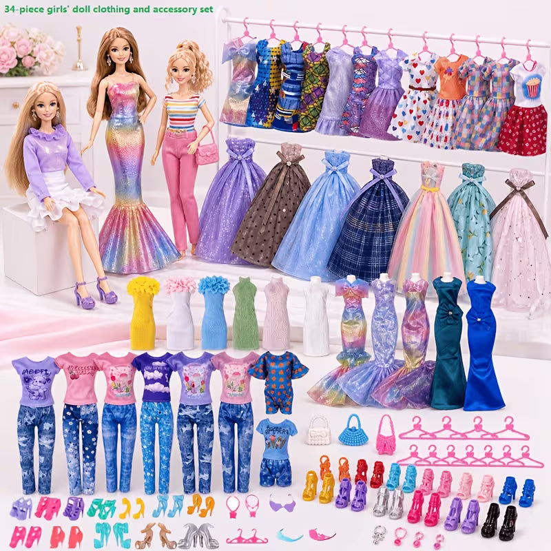 Gift for Her/him Kids Party Favor Pack 34-Piece Girl Doll Clothes 11.5In