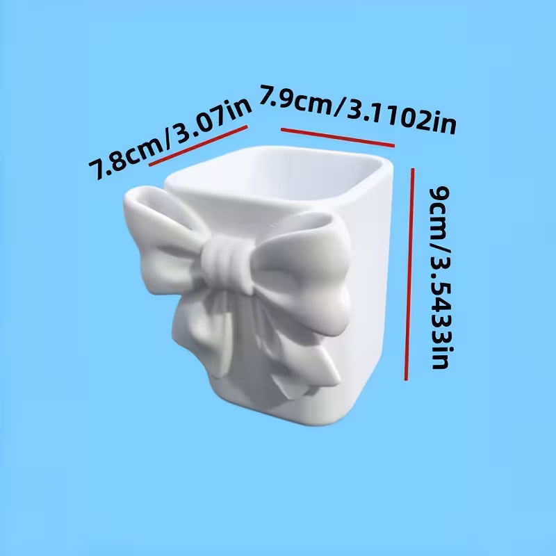 1pc White Bow Pen Holder - Desktop Organizer, Suitable for Storing Pens, Makeup Brushes