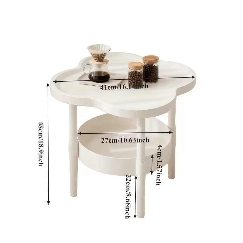 Cloud-Shaped Design Modern Coffee Table with Two Layers of Storage, White Plastic Material