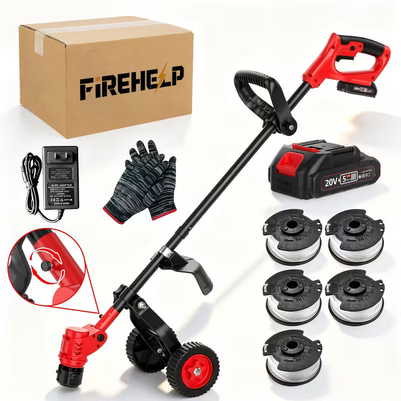 Firenheip 3-In-1 20V Cordless Lawn Mower Trimmer Edger (Choice of 8 Or 5 Spools) Home Garden Weed