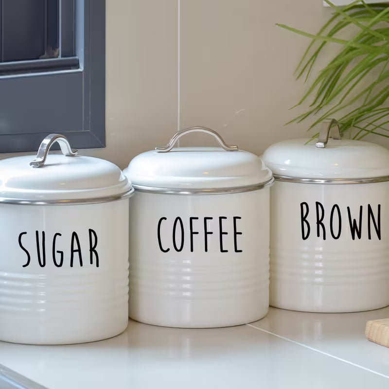 2pcs Minimalist Kitchen Canister Stickers Set - Preprinted Tea Coffee Sugar Vinyl Labels