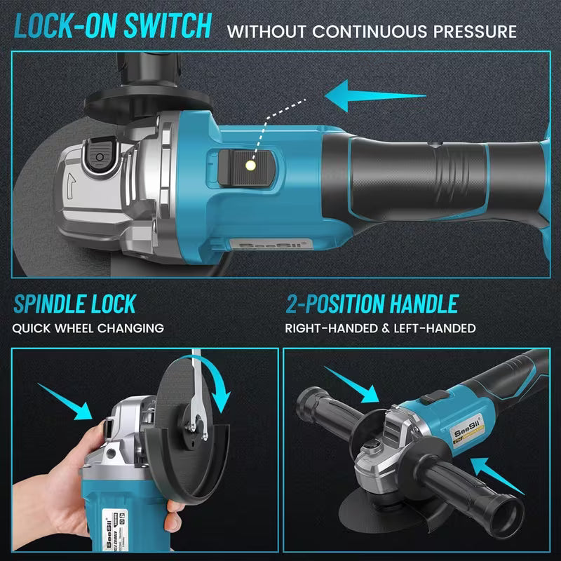 SEESII Cordless Angle Grinder Kit with 2x4.0Ah Batteries