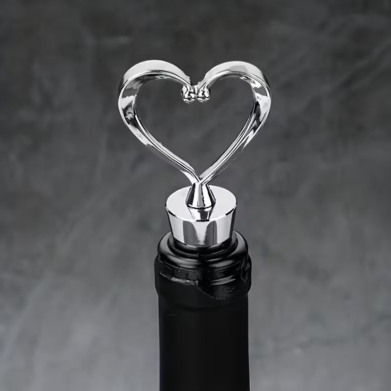 Red 1pc Elegant Heart-Shaped Red Wine Stopper - Durable ABS Plastic