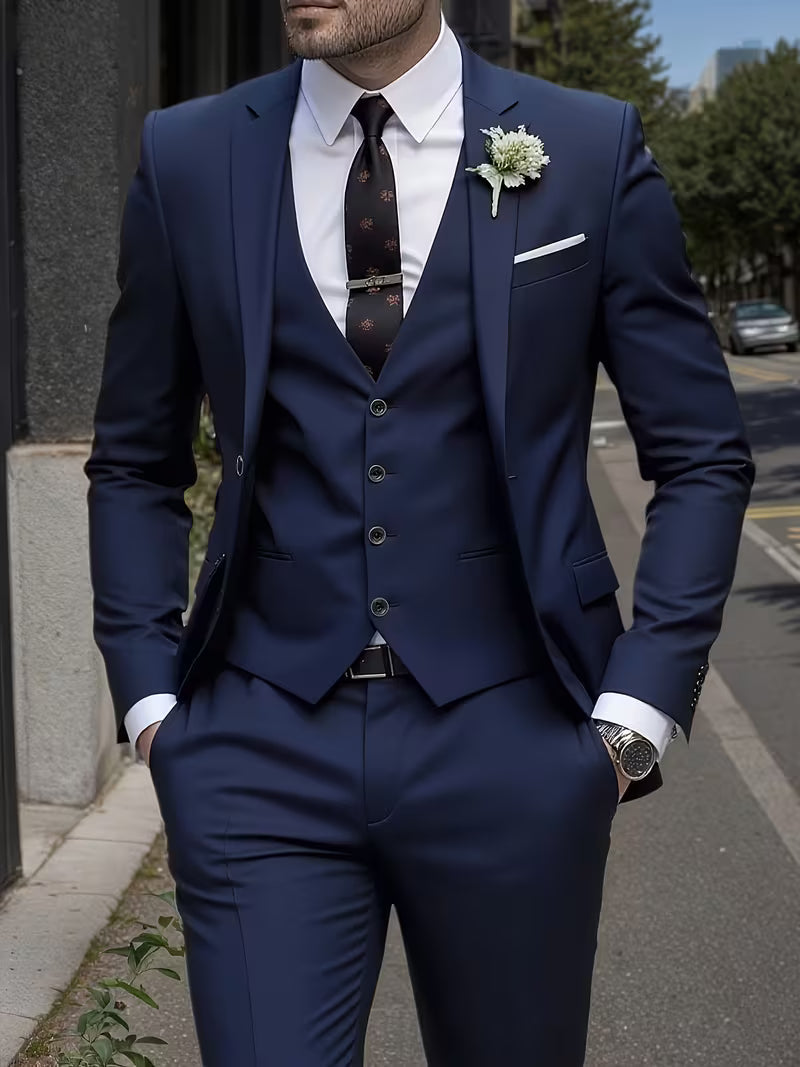 Men's Slim Fit 2pcs Suit, Single-Breasted Blazer & Dress Pants