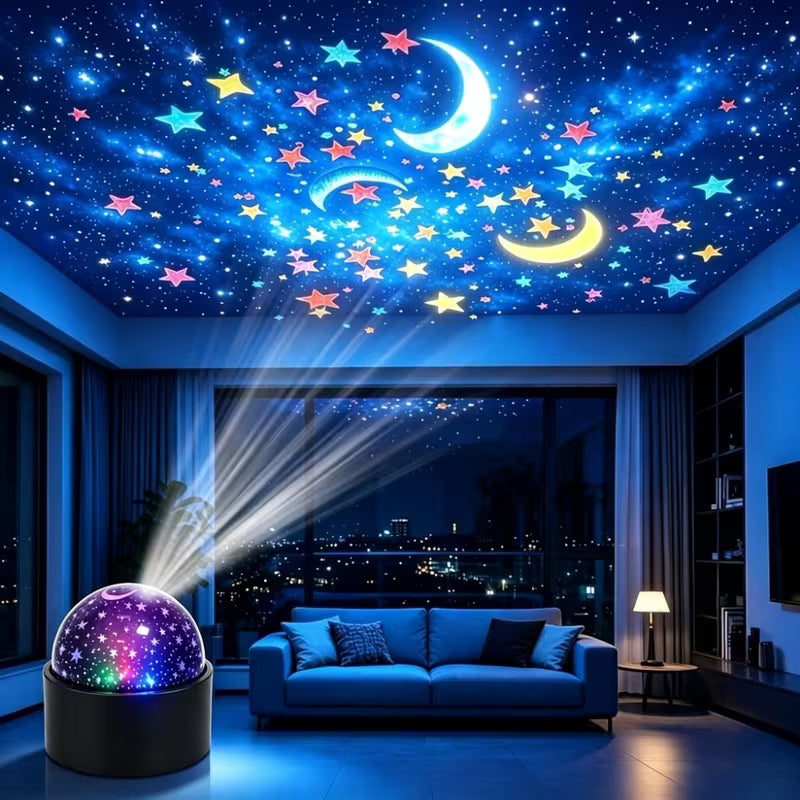 9 Colors Star Moon Projector Lamp, USB Powered LED Night Light with White Protective Cover