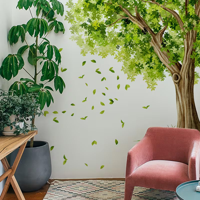Hand-painted Dense Tree with Fallen Leaves Wall Stickers, A Set of 3pcs, 30*90cm*3pcs