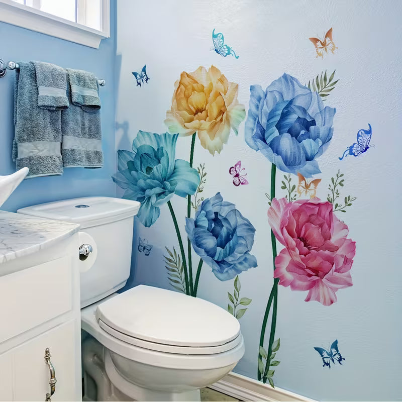 Wall Stickers for Bedroom, Living Room Background Wall - One Set of Two Floral Butterfly Spring