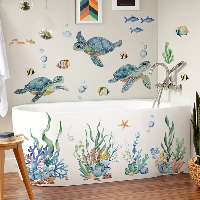 Two sea creatures sea turtles seaweed wall stickers