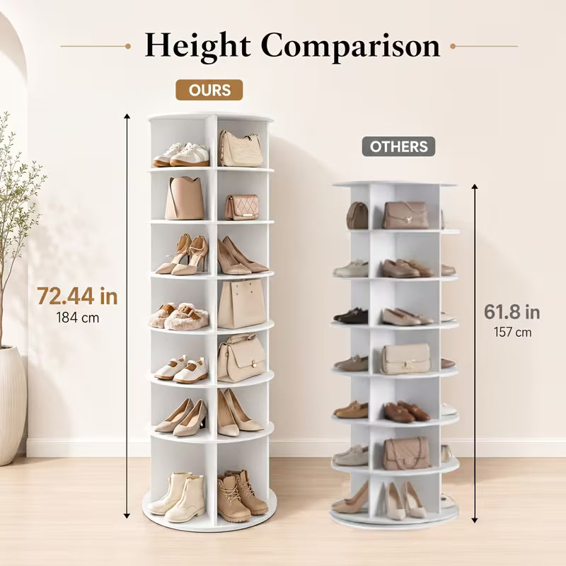 7-Tier 72.44in Tall Rotating Shelf - No-Drill Space-Saving Storage Rack, 360° Swivel Organizer