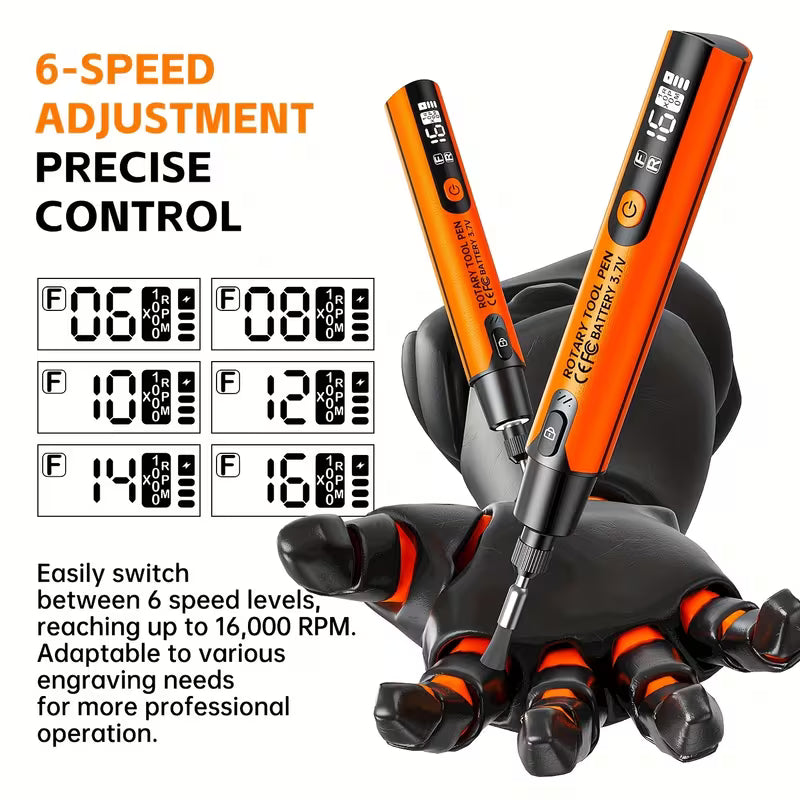 Rotary Tool Kit, Mini Rotary Tool, USB Rechargeable 6-Speed Design with LED Light And LCD Display