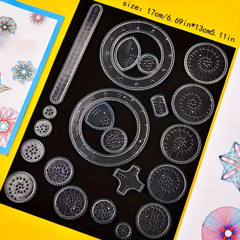 Puzzle Spirograph: Interlocking Gears and Wheels Drawing Additions Ruler