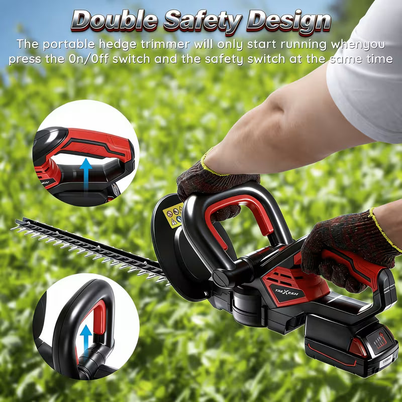 21V Cordless Hedge Trimmer, 22-Inch Double-Sided Dual Action Blade, 1500 RPM, 0.6 Inch Cutting