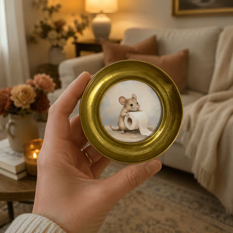 1pc Retro Golden Round Fun Animal Tissue Roll Wall Decor Painting Funny Animal Toilet Paper