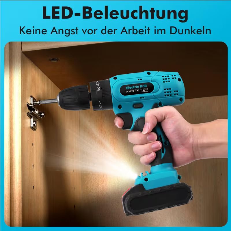 Cordless Drill Driver, 21V Electric Drill Screwdriver Kit with 25+3 Torque