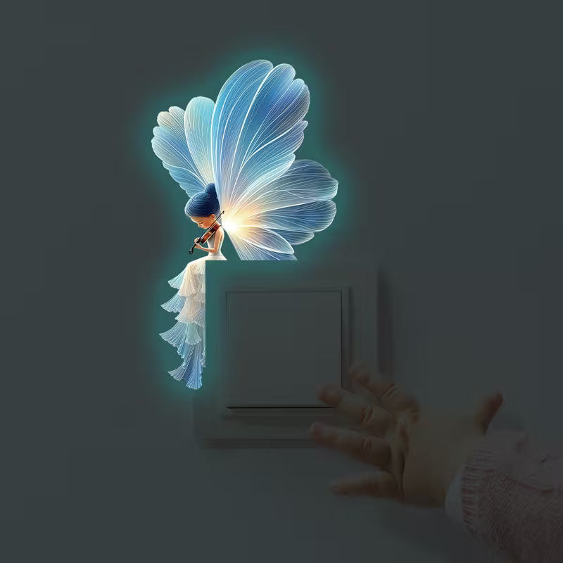 Glow-In-The-Dark Violin Fairy Wall Sticker, Luminous Blue-Winged Violin Fairy Self-Adhesive Paper