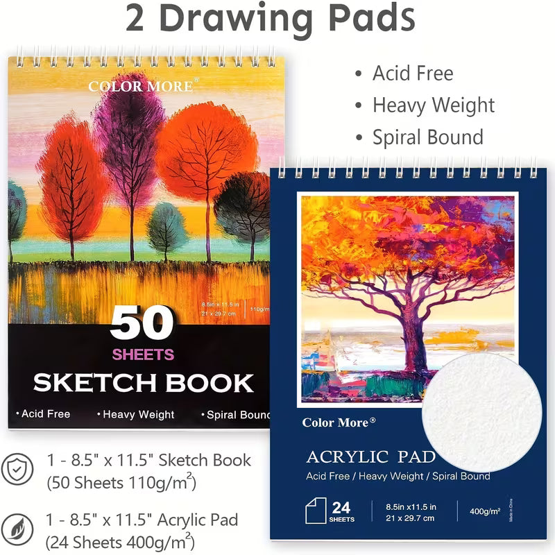 175pcs Deluxe Art Set With 2 Drawing Pads, Crayons, Acrylic Paints, Colored Pencils Set