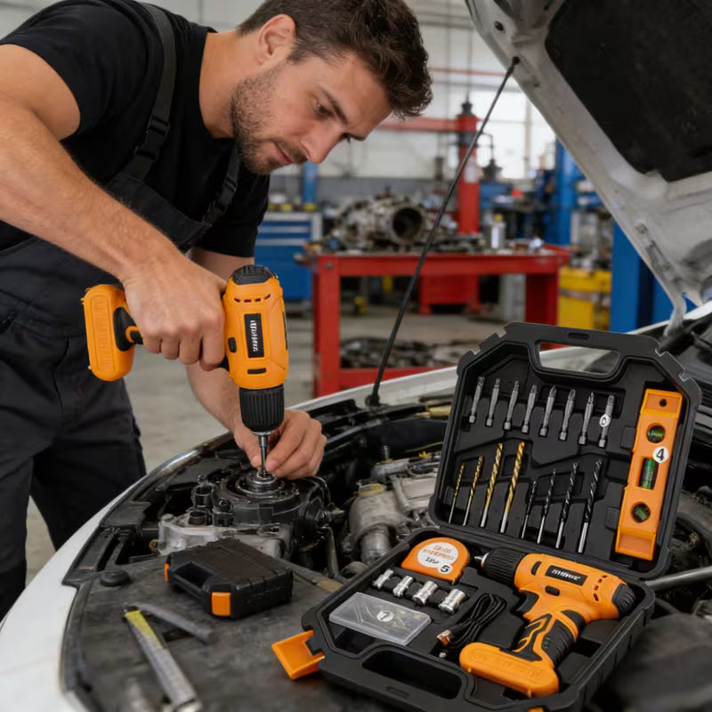8V Lithium Rechargeable Electric Screwdriver Yellow Tool Set Dual Speed Multifunctional Hand Drill