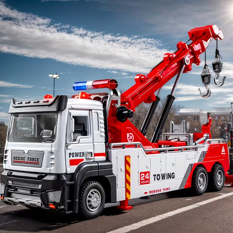 Multifunctional Double-hook Tow Truck Model Toy with an Alloy Cab