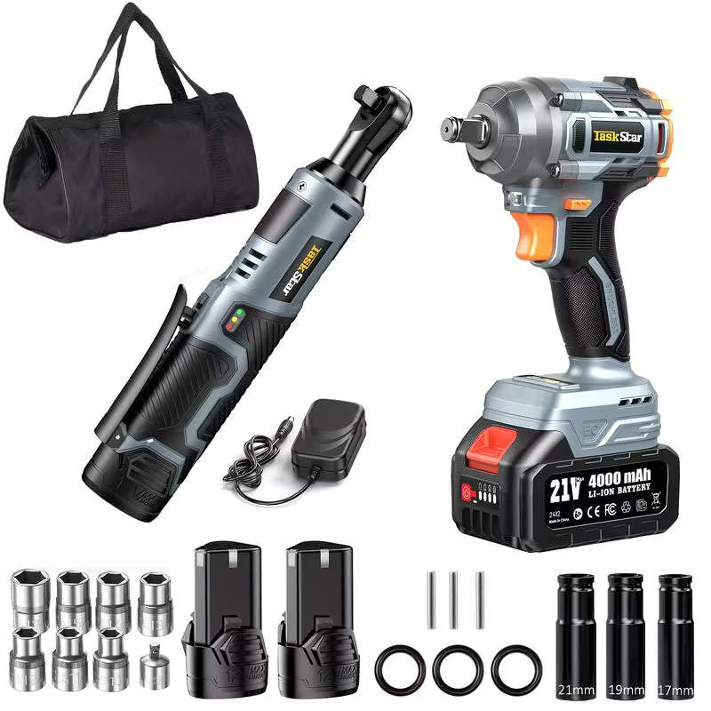 TaskStar 1/2" Brushless Impact Wrench, Power Impact Gun W/Max Torque 330Ft-lbs(450N.m)