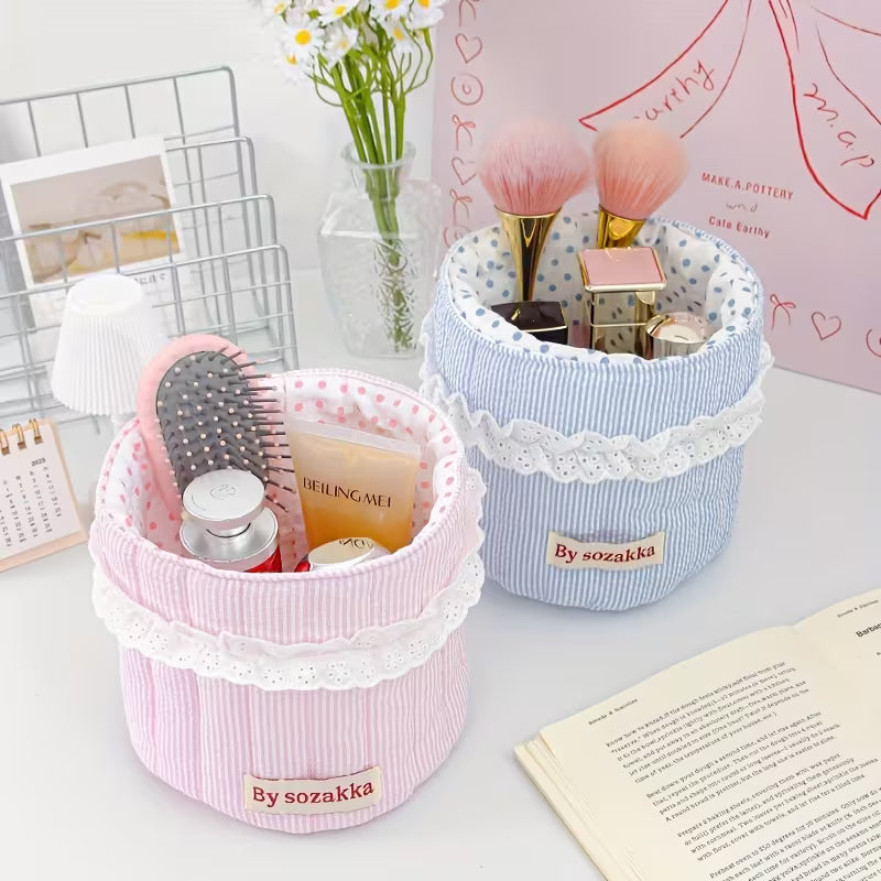 Sweet Desktop Storage Basket and Bin, Striped and Heart Print Quilted Storage Basket, Girls'