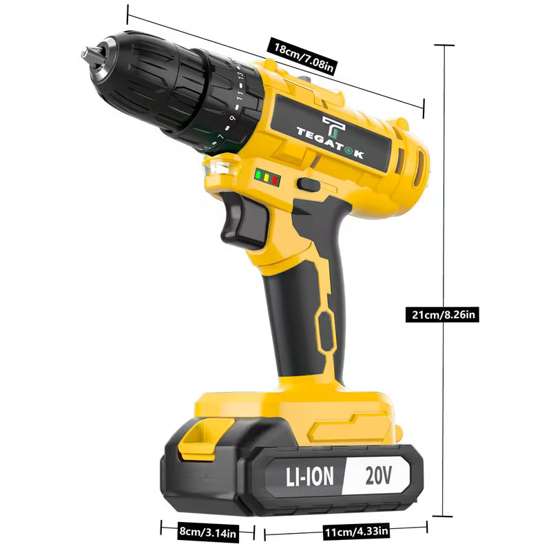 TEGATOK Cordless Power Tool Set, a Combination of a Cordless Drill with 35 Nm Torque