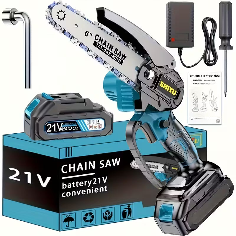Mini Cordless Chainsaw, Lightweight & Portable Handheld Electric Tree Cutter with Splash Guard